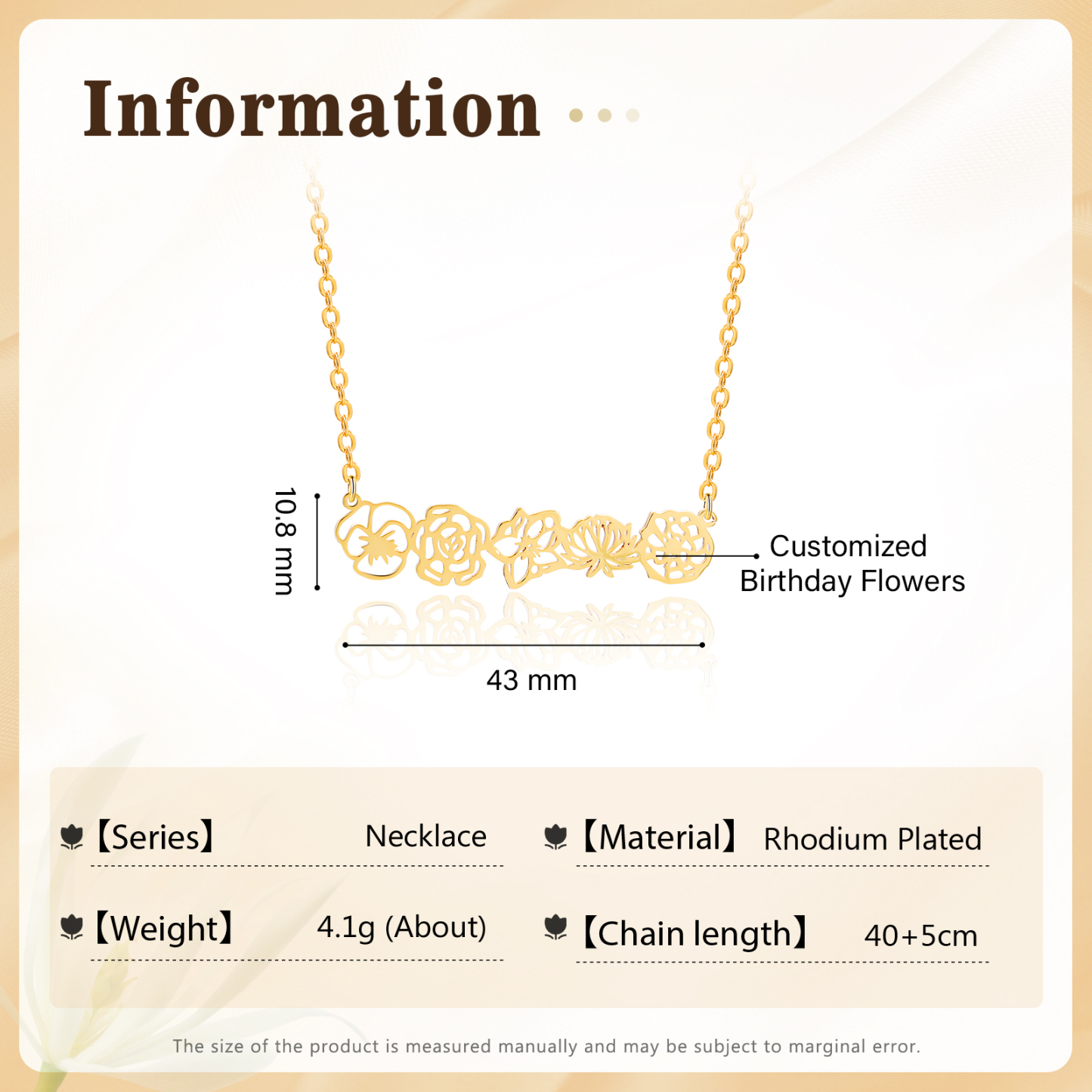 Personalized 5 Birthflowers Necklace Custom Pendant Necklace Gold Birthday Gift for Her