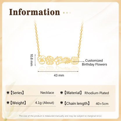 Personalized 5 Birthflowers Necklace Custom Pendant Necklace Gold Birthday Gift for Her