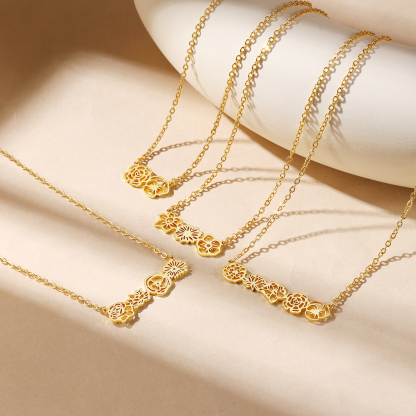 Personalized 4 Birthflowers Necklace Custom Pendant Necklace Gold Birthday Gift for Her