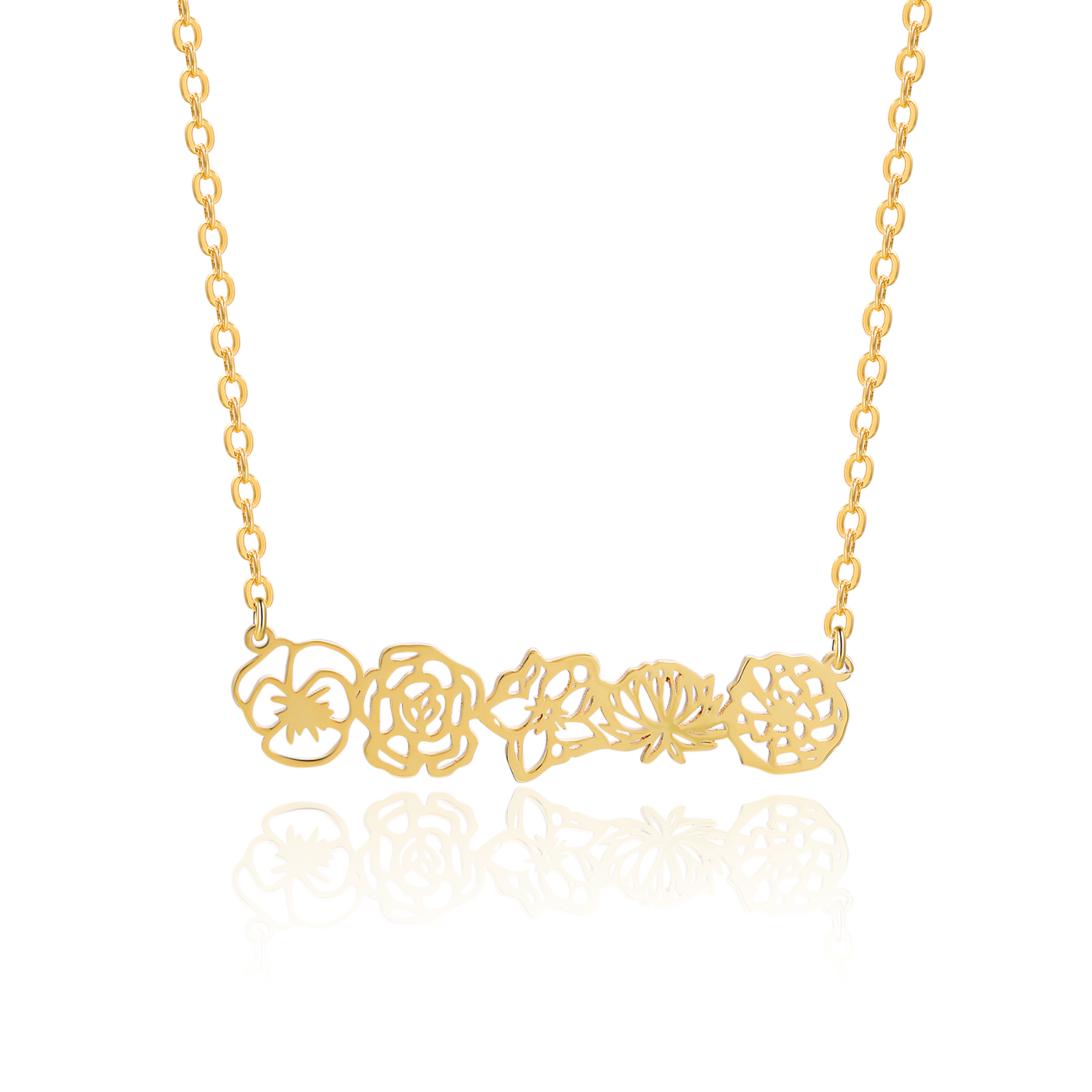 Personalized 5 Birthflowers Necklace Custom Pendant Necklace Gold Birthday Gift for Her