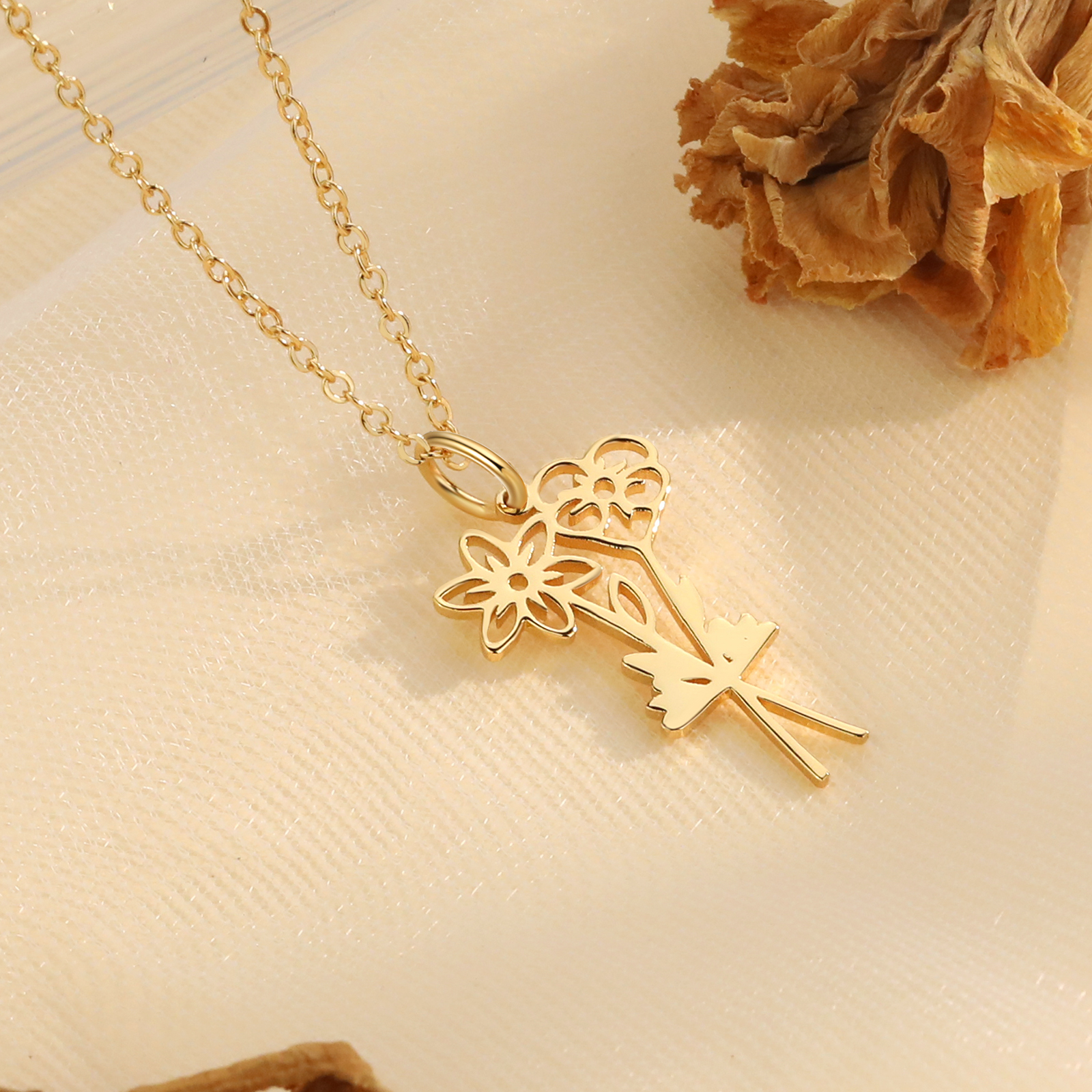 Personalized 2 Birthday Flower Necklace Custom Pendant Necklace Gold Birthday Gift for Her