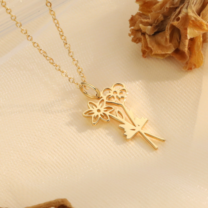 Personalized 2 Birthday Flower Necklace Custom Pendant Necklace Gold Birthday Gift for Her