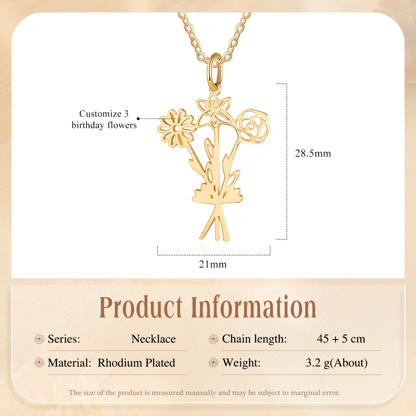 Personalized 3 Birthday Flower Necklace Custom Pendant Necklace Gold Birthday Gift for Her