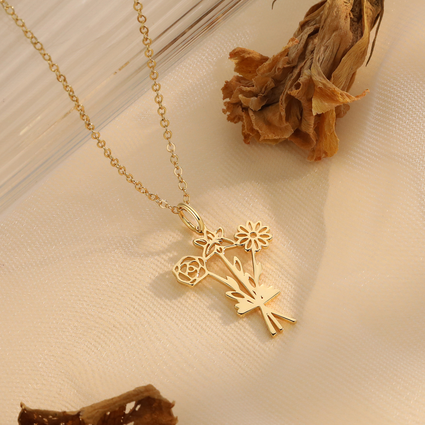 Personalized 3 Birthday Flower Necklace Custom Pendant Necklace Gold Birthday Gift for Her