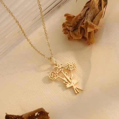 Personalized 3 Birthday Flower Necklace Custom Pendant Necklace Gold Birthday Gift for Her
