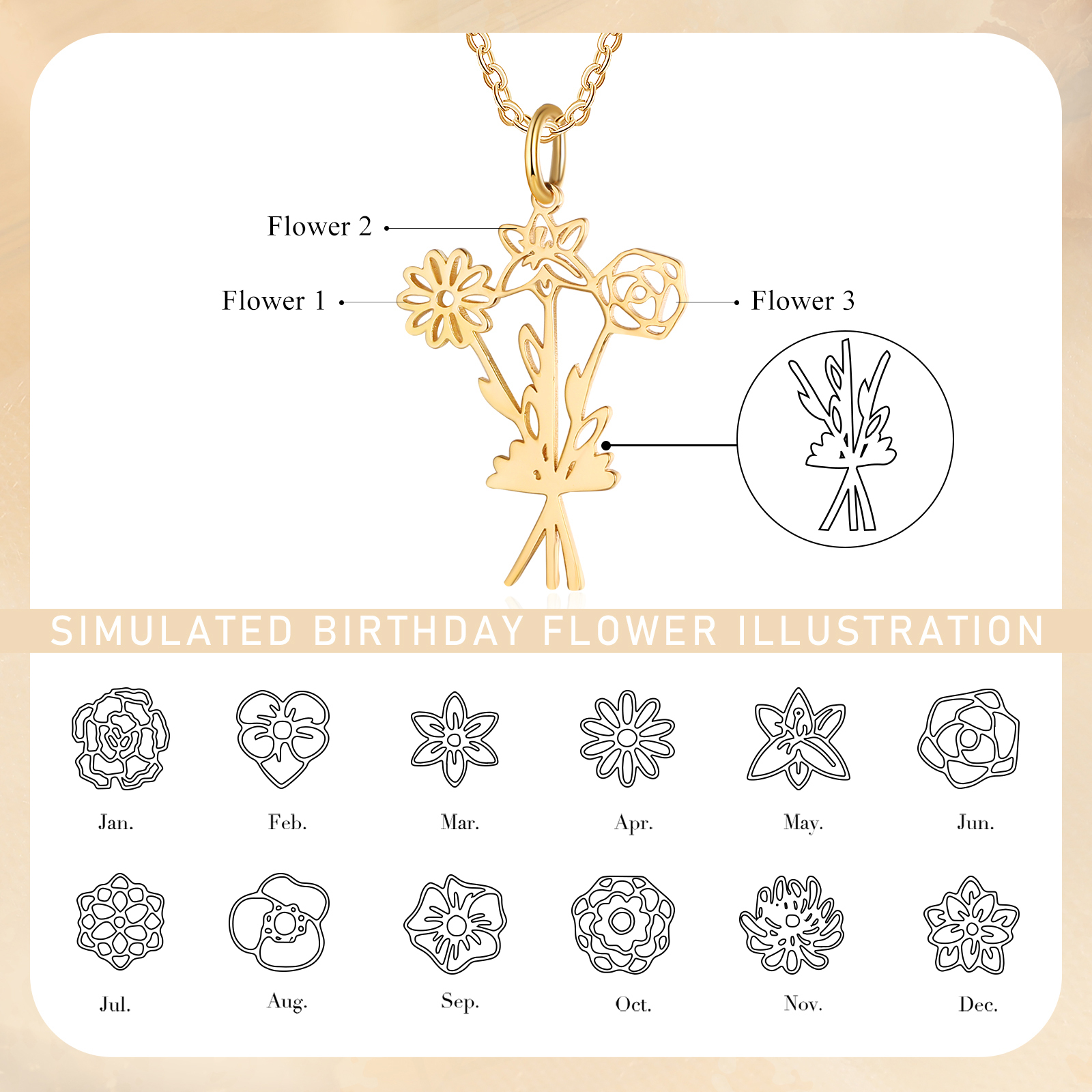 Personalized 3 Birthday Flower Necklace Custom Pendant Necklace Gold Birthday Gift for Her