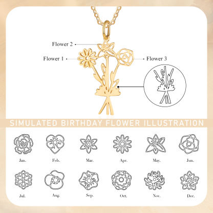 Personalized 3 Birthday Flower Necklace Custom Pendant Necklace Gold Birthday Gift for Her