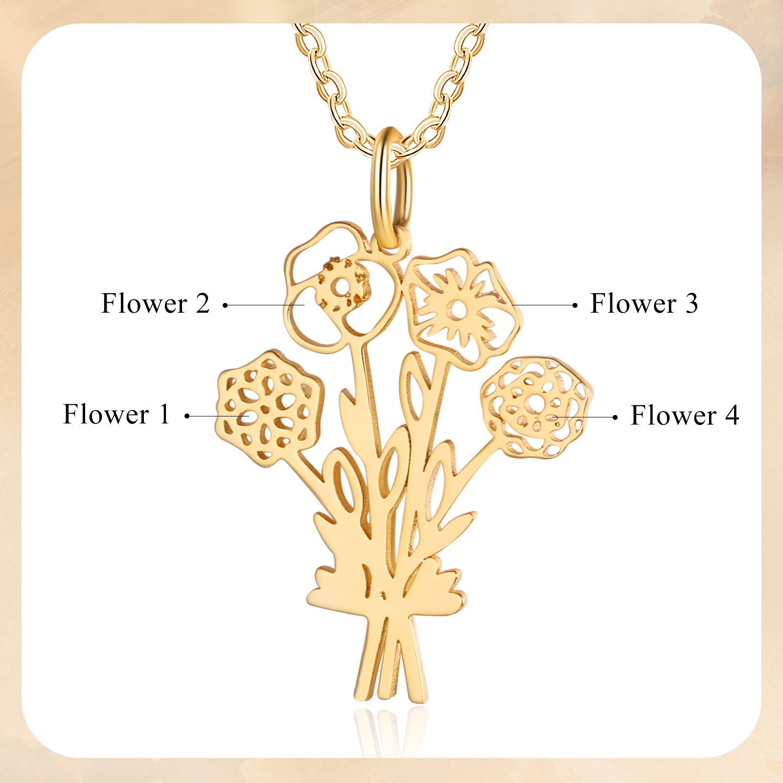 Personalized 4 Birthday Flower Necklace Custom Pendant Necklace Gold Birthday Gift for Her