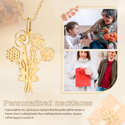 Personalized 4 Birthday Flower Necklace Custom Pendant Necklace Gold Birthday Gift for Her