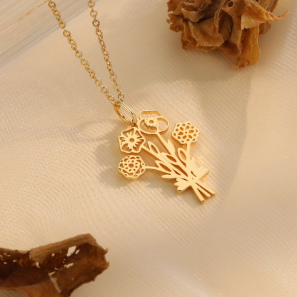Personalized 4 Birthday Flower Necklace Custom Pendant Necklace Gold Birthday Gift for Her