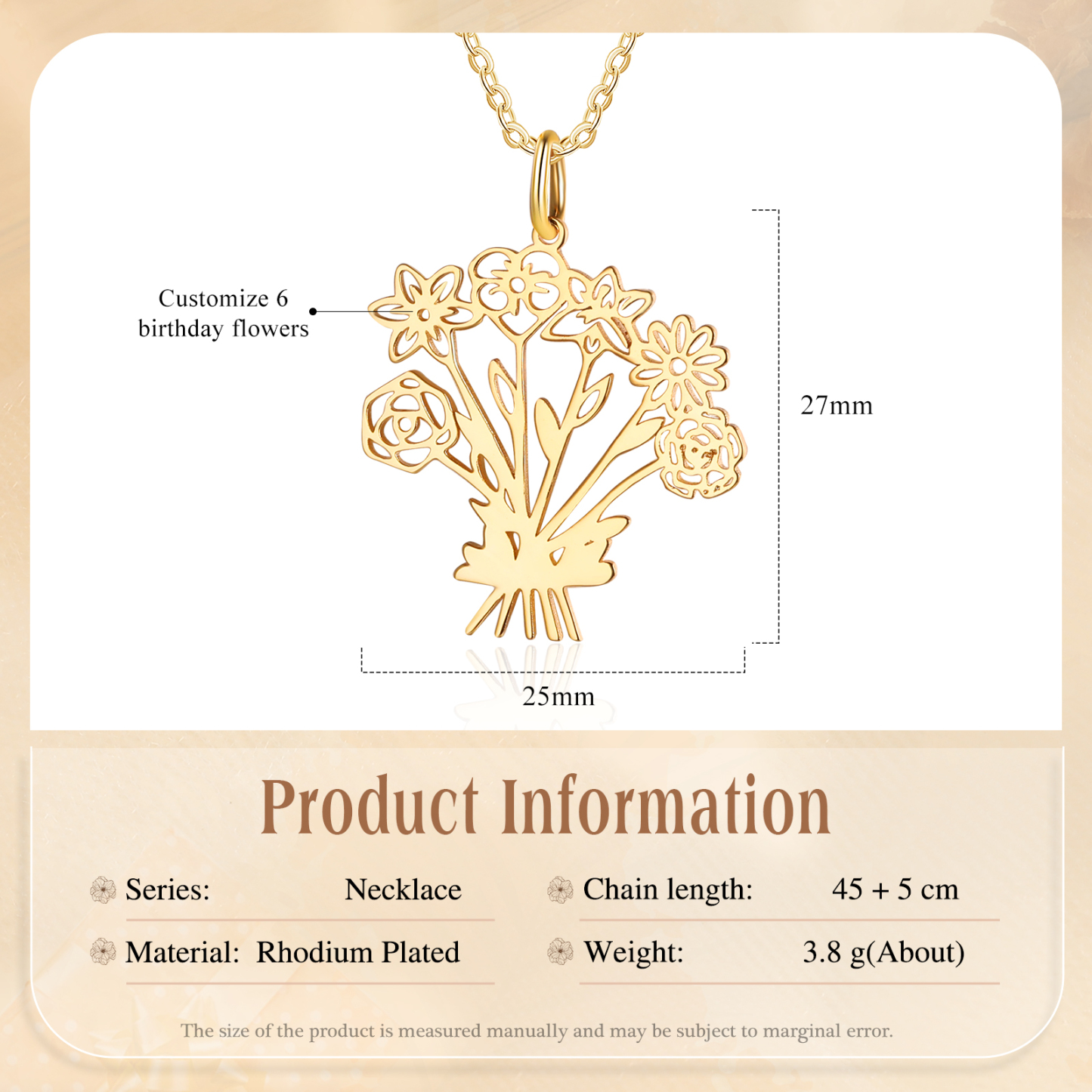 Personalized 6 Birthday Flower Necklace Custom Pendant Necklace Gold Birthday Gift for Her