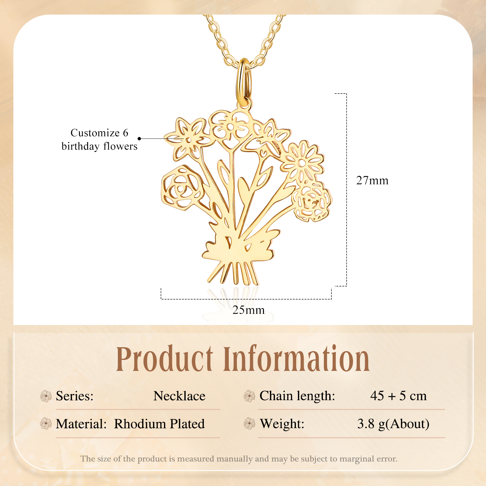 Personalized 6 Birthday Flower Necklace Custom Pendant Necklace Gold Birthday Gift for Her