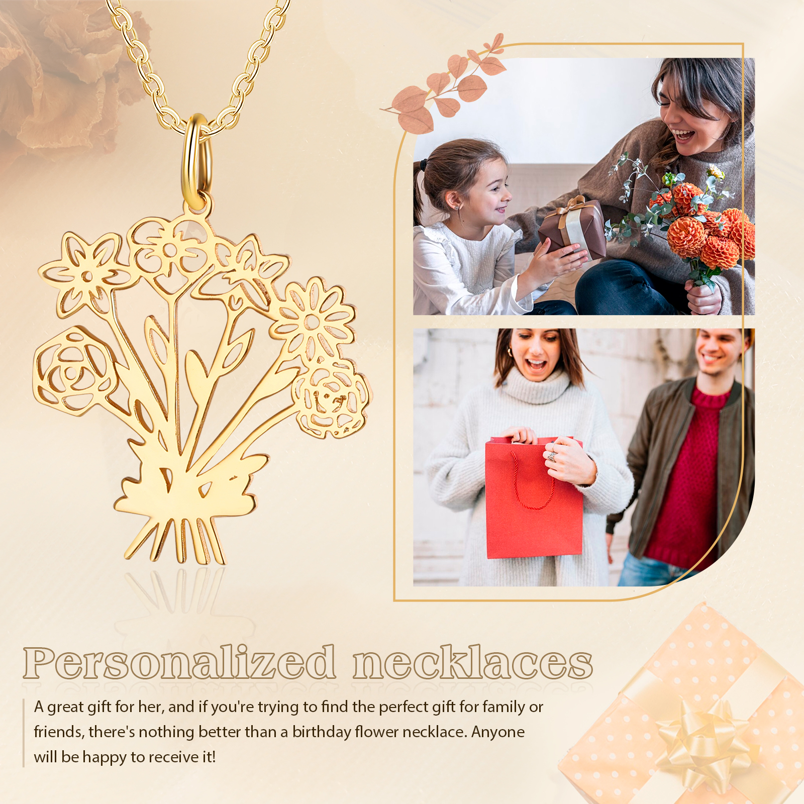 Personalized 6 Birthday Flower Necklace Custom Pendant Necklace Gold Birthday Gift for Her