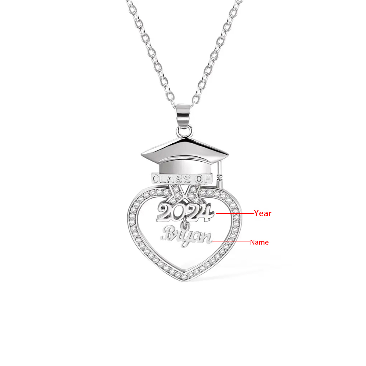 2024 Graduation Gift - Personalized Love Necklace Customized Year and Name Necklace Gift for Her/Him