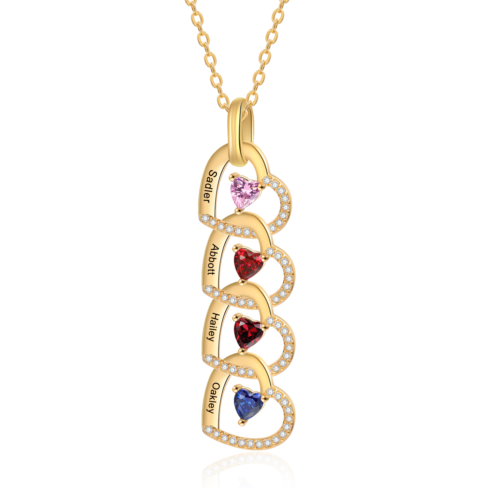 Personalized Necklace Custom 4 Names & 4 Birthstones Gold Necklace Gift for Mom | Jessmade