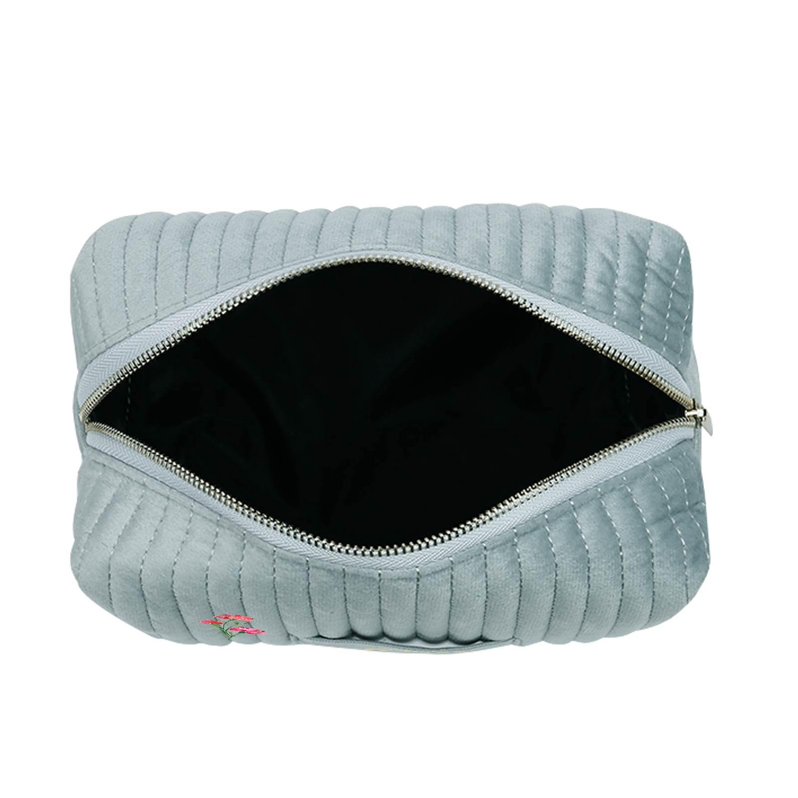 Ladies Personalised Name and Birthflower Velvet Custom Travel Cosmetic Makeup Bag With Compartments - Wedding Gift for Bridesmaid 