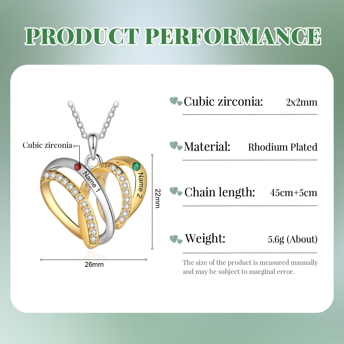 Personalised Two-Tone Heart Necklace Customized With 2 Names and 2 Birthstones for Nan | Jessmade
