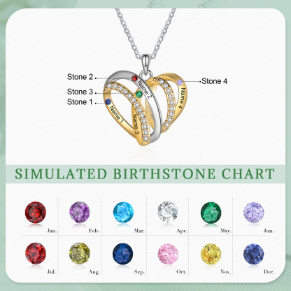Personalised Two-Tone Heart Necklace Customized With 4 Names and 4 Birthstones for Nan | Jessmade