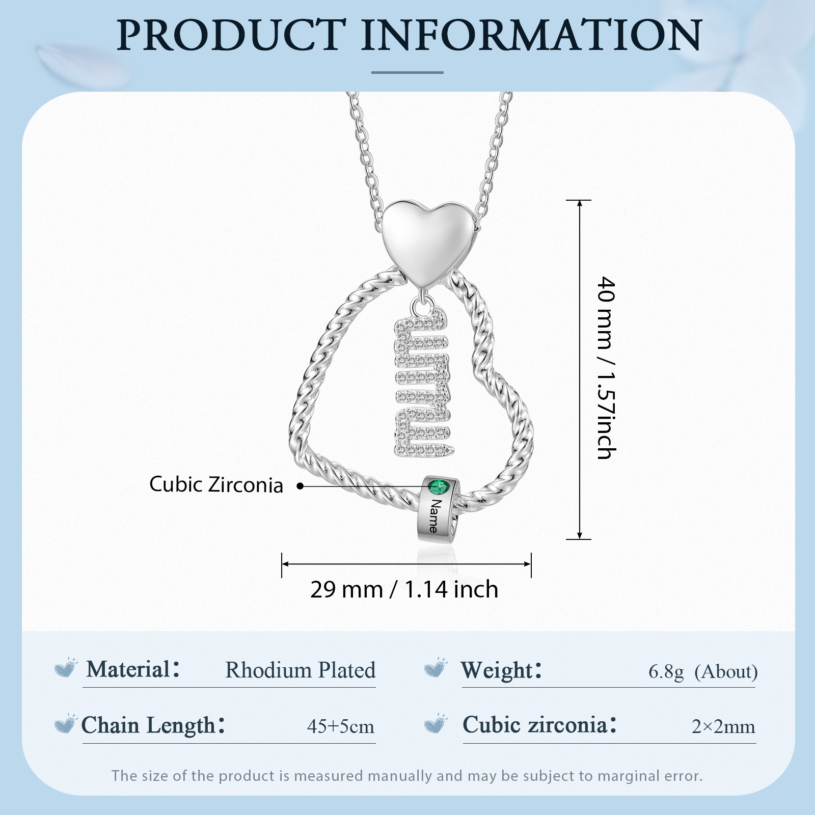 Personalized Love Necklace Customized With 1 Name and 1 Birthstone Pendant Necklace for Mum | Jessmade