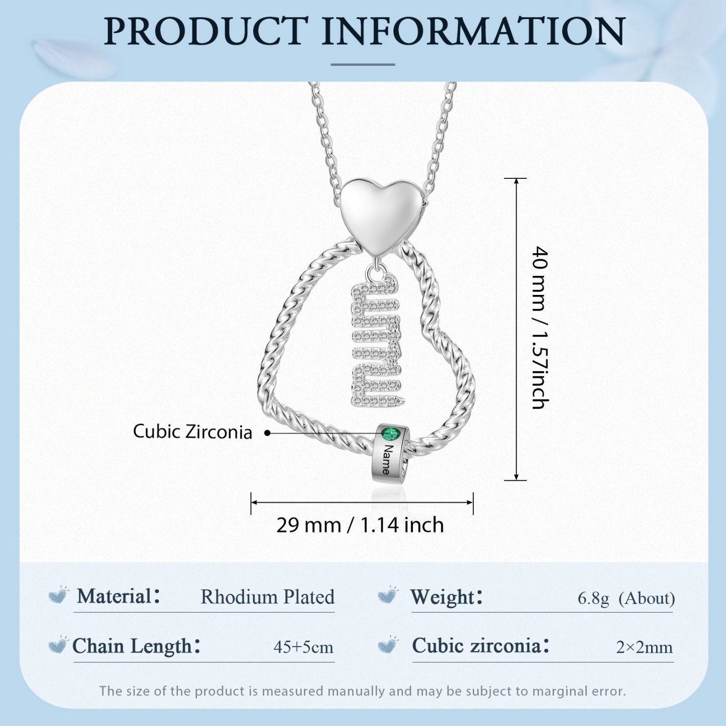 Personalized Love Necklace Customized With 1 Name and 1 Birthstone Pendant Necklace for Mum | Jessmade