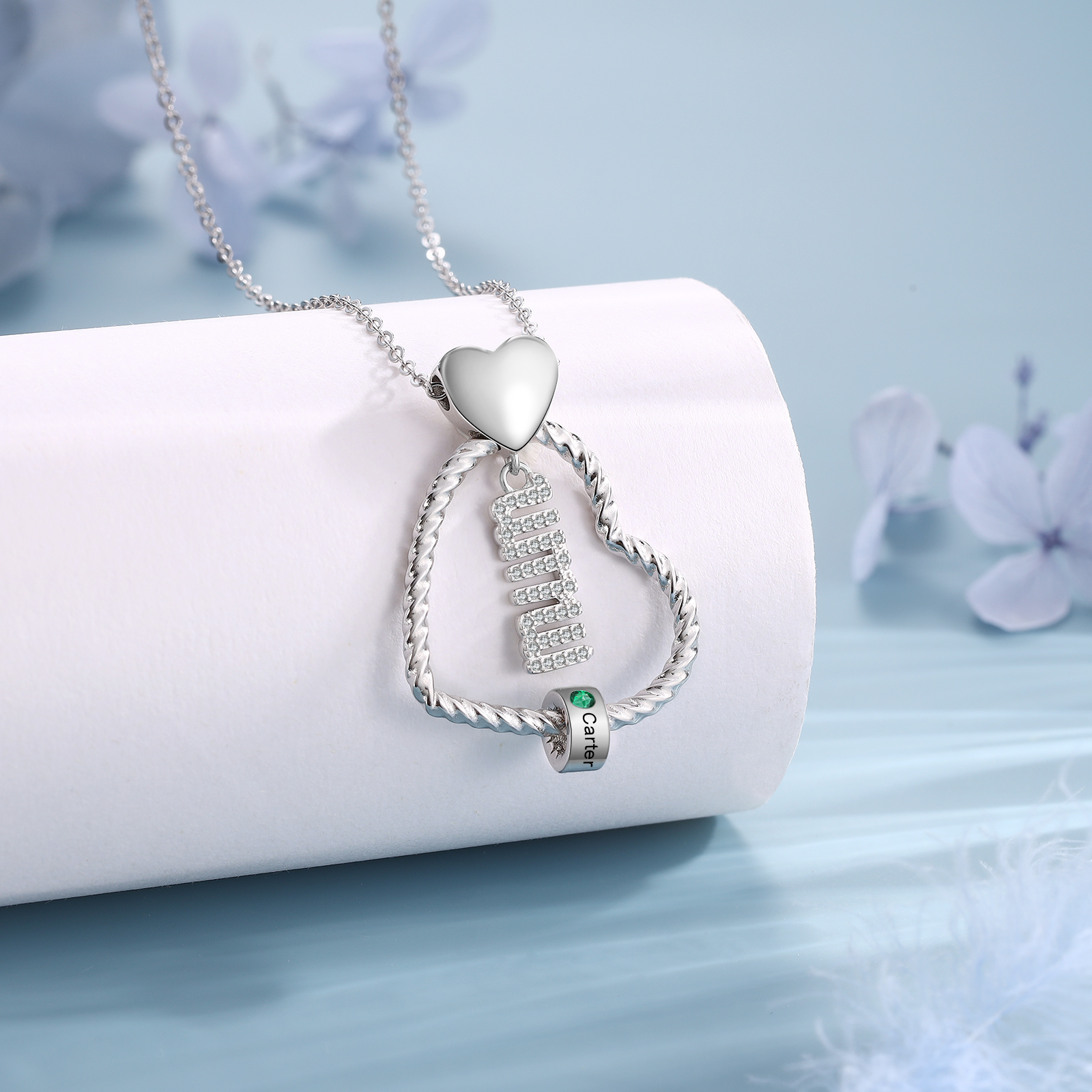 Personalized Love Necklace Customized With 1 Name and 1 Birthstone Pendant Necklace for Mum | Jessmade