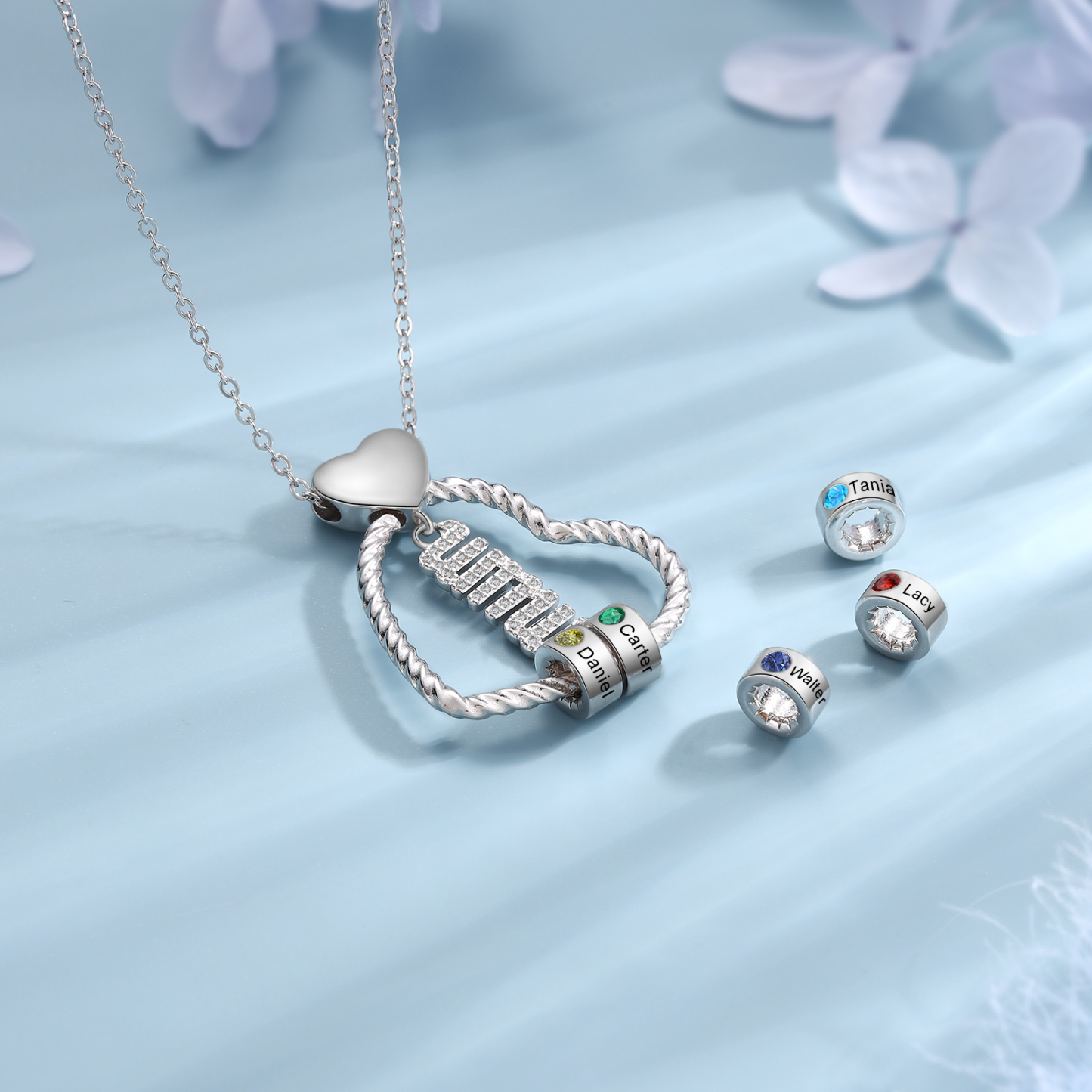 Personalized Love Necklace Customized With 1 Name and 1 Birthstone Pendant Necklace for Mum | Jessmade