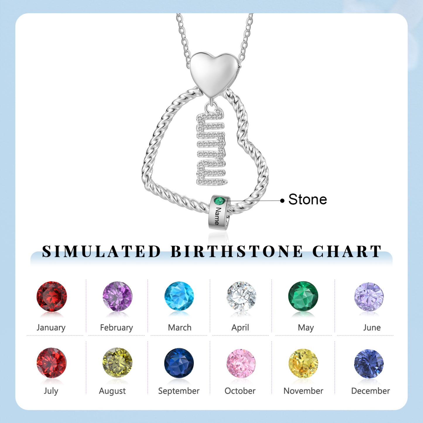 Personalized Love Necklace Customized With 1 Name and 1 Birthstone Pendant Necklace for Mum | Jessmade