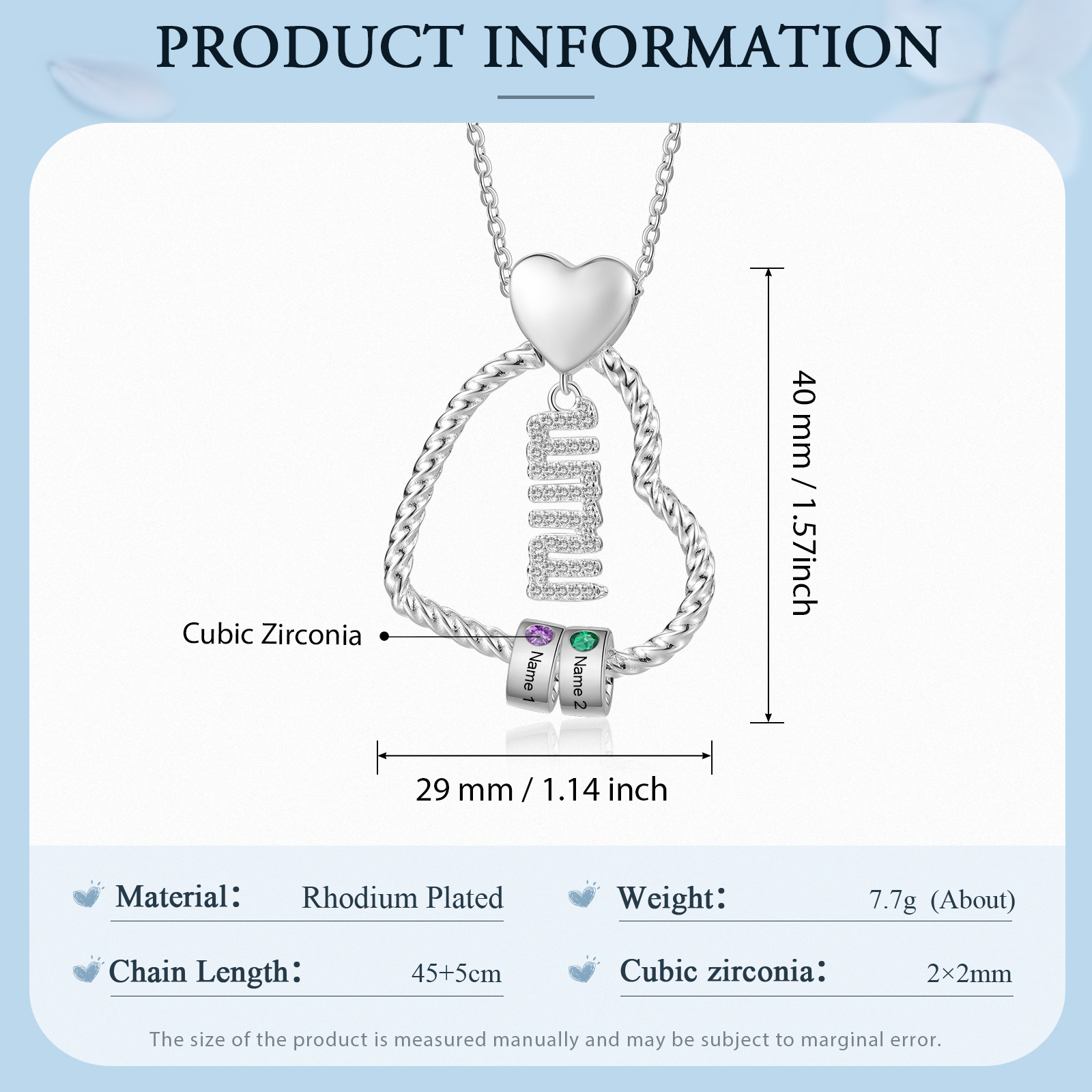 Personalized Love Necklace Customized With 2 Names and 2 Birthstones Pendant Necklace for Mum | Jessmade