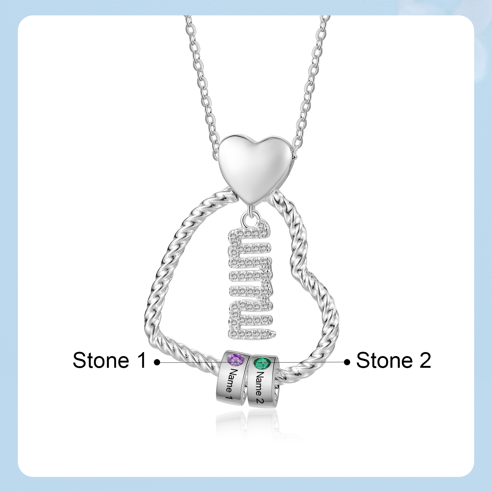 Personalized Love Necklace Customized With 2 Names and 2 Birthstones Pendant Necklace for Mum | Jessmade