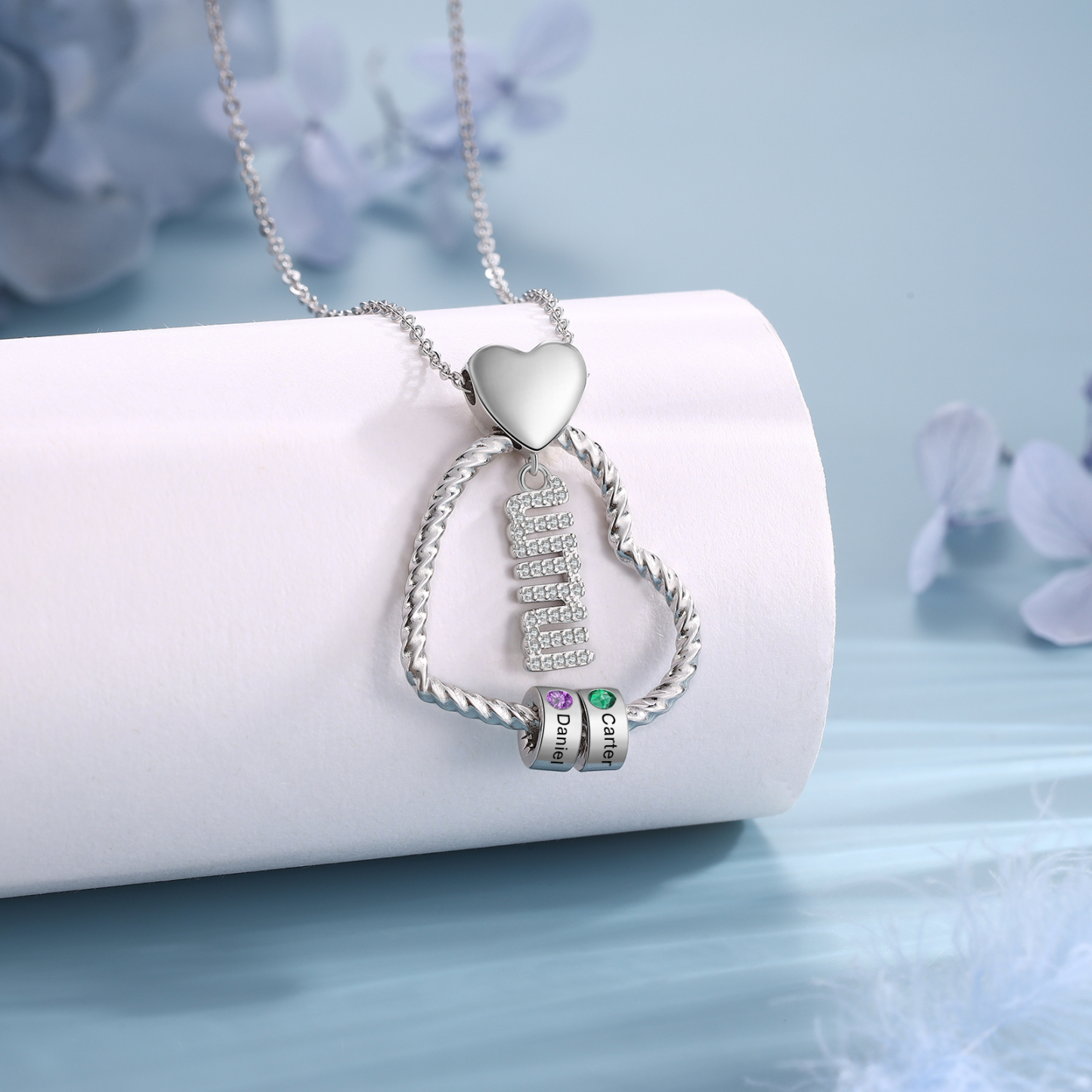 Personalized Love Necklace Customized With 2 Names and 2 Birthstones Pendant Necklace for Mum | Jessmade