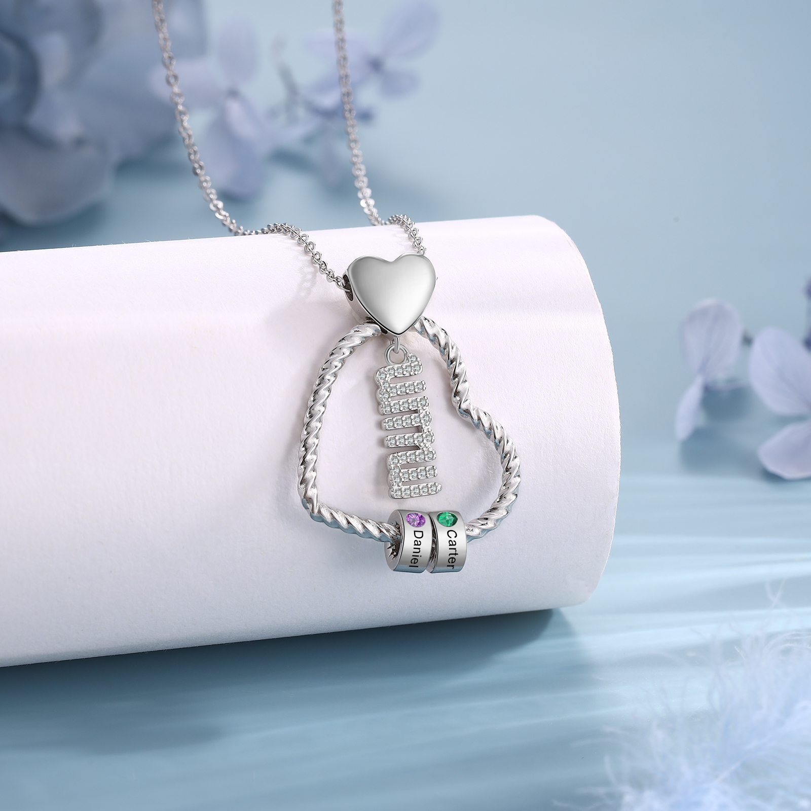 Personalized Love Necklace Customized With 2 Names and 2 Birthstones Pendant Necklace for Mum | Jessmade