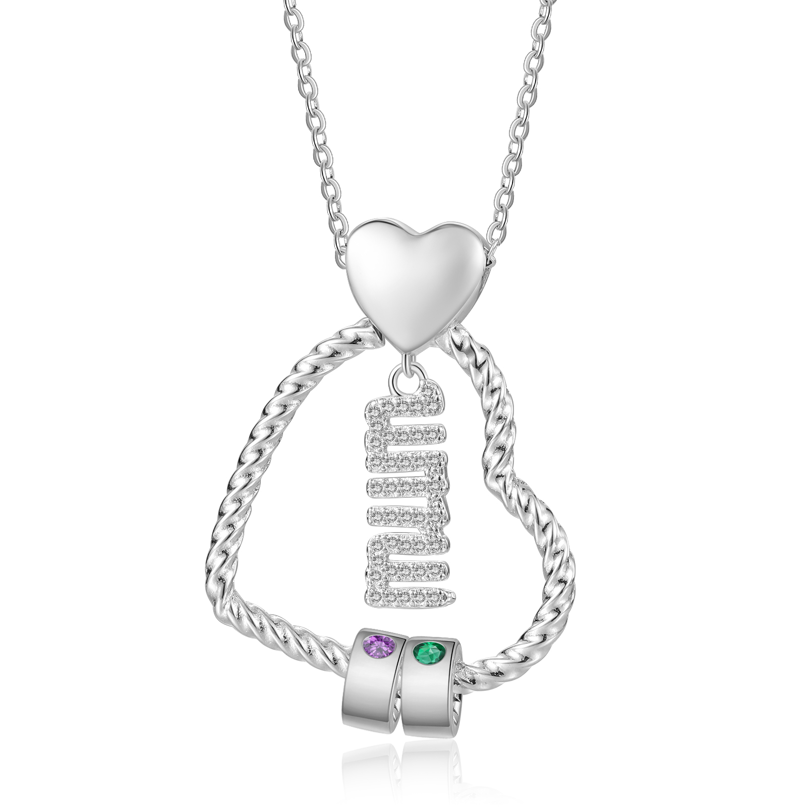 Personalized Love Necklace Customized With 2 Names and 2 Birthstones Pendant Necklace for Mum | Jessmade