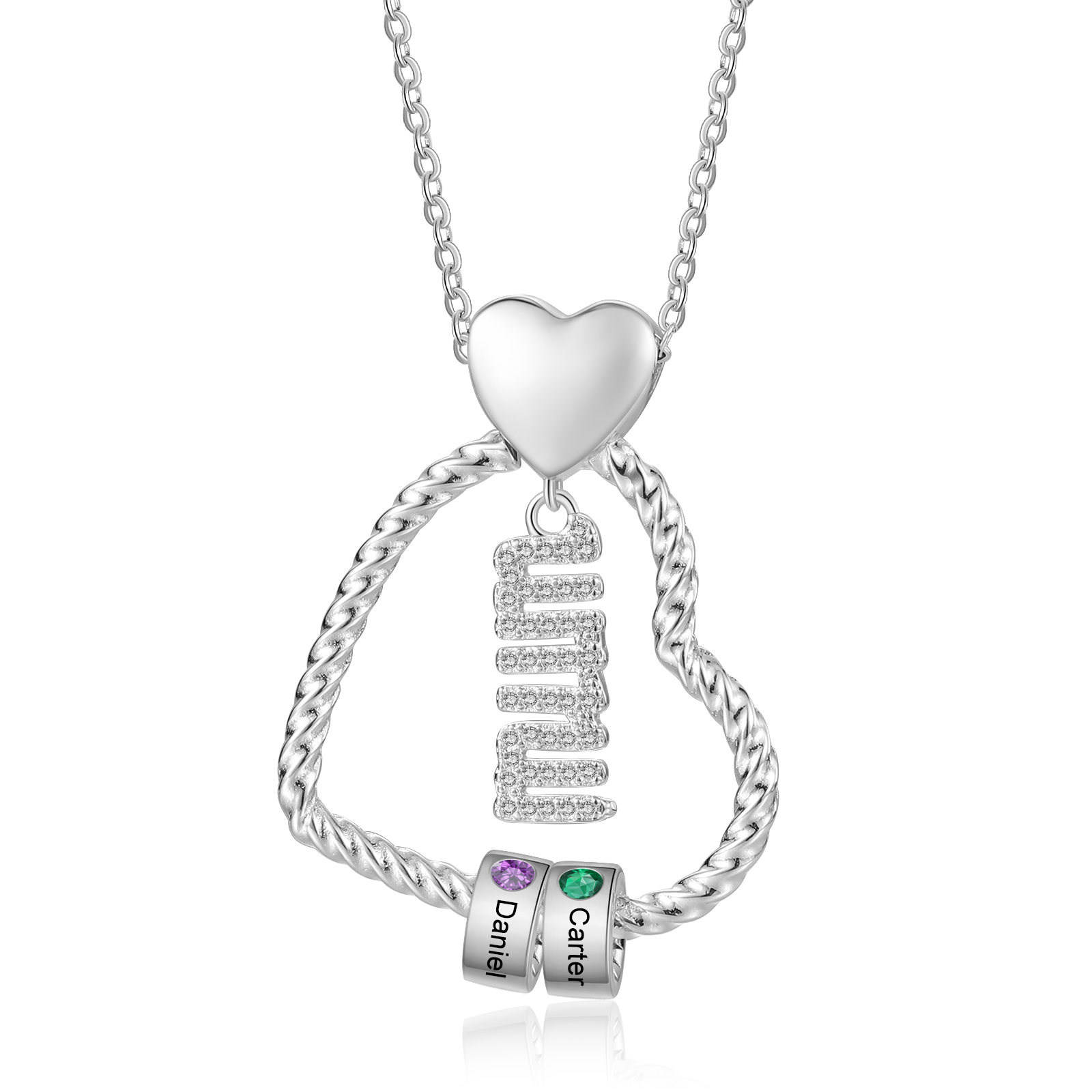 Personalized Love Necklace Customized With 2 Names and 2 Birthstones Pendant Necklace for Mum | Jessmade