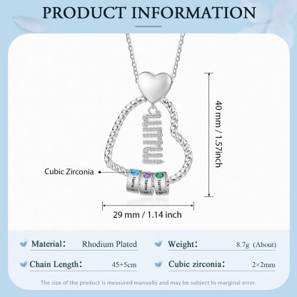 Personalized Love Necklace Customized With 3 Names and 3 Birthstones Pendant Necklace for Mum | Jessmade