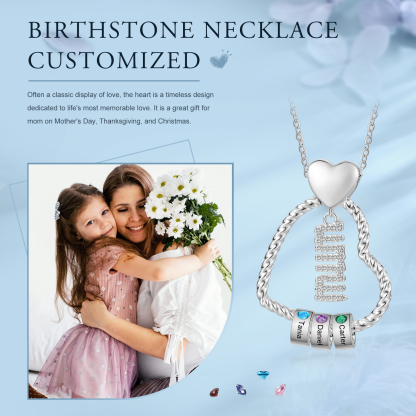Personalized Love Necklace Customized With 3 Names and 3 Birthstones Pendant Necklace for Mum | Jessmade