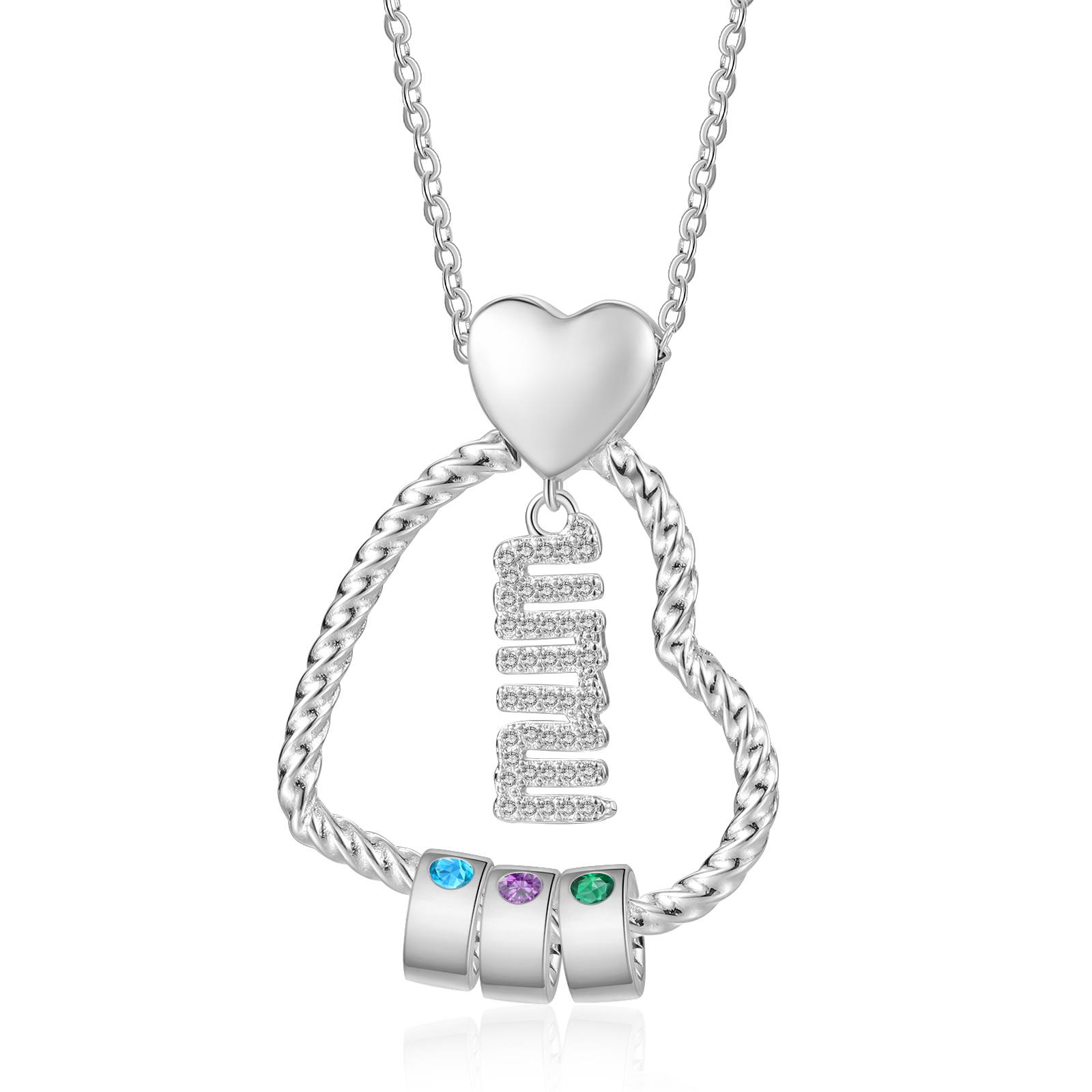 Personalized Love Necklace Customized With 3 Names and 3 Birthstones Pendant Necklace for Mum | Jessmade
