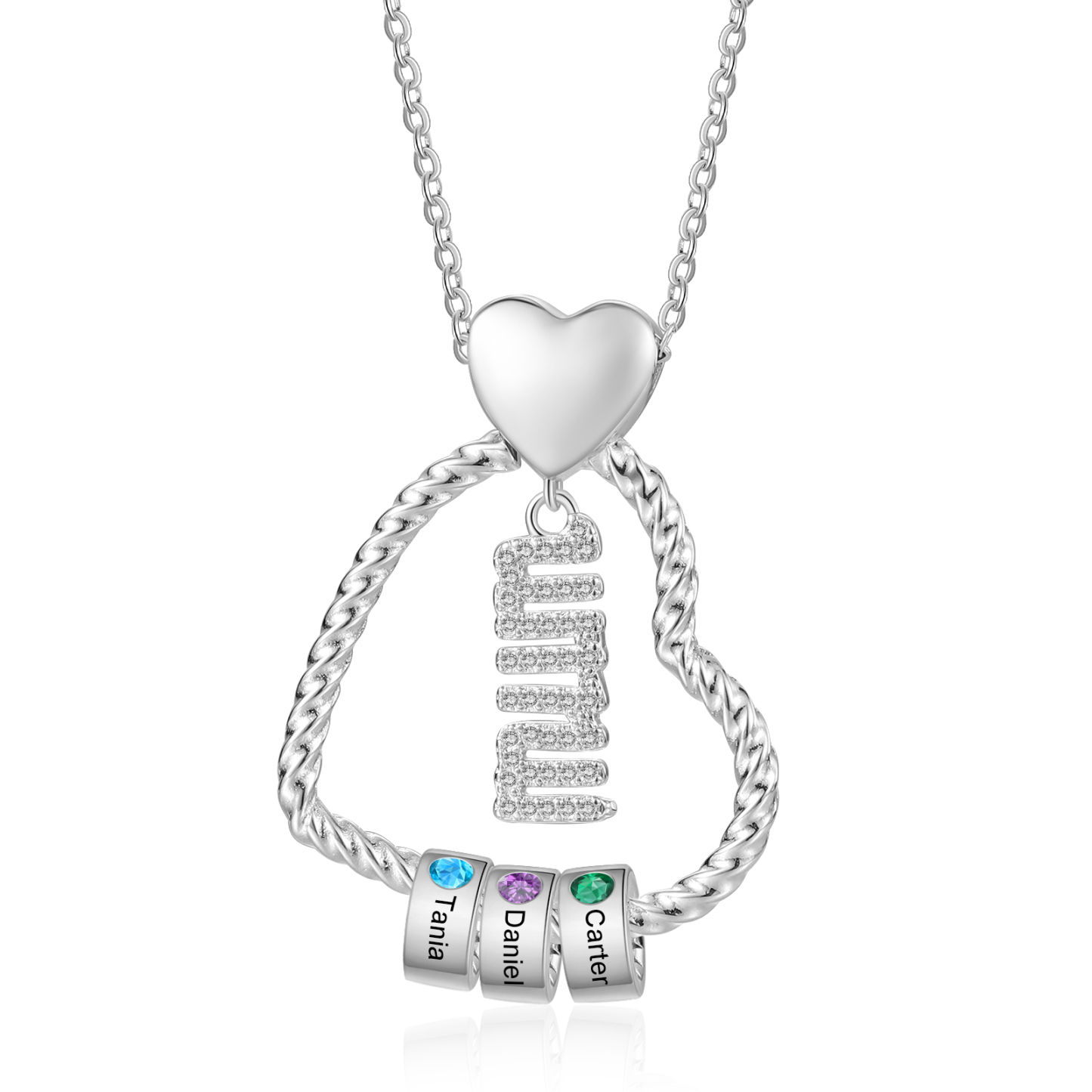Personalized Love Necklace Customized With 3 Names and 3 Birthstones P