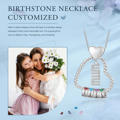 Personalized Love Necklace Customized With 4 Names and 4 Birthstones Pendant Necklace for Mum | Jessmade