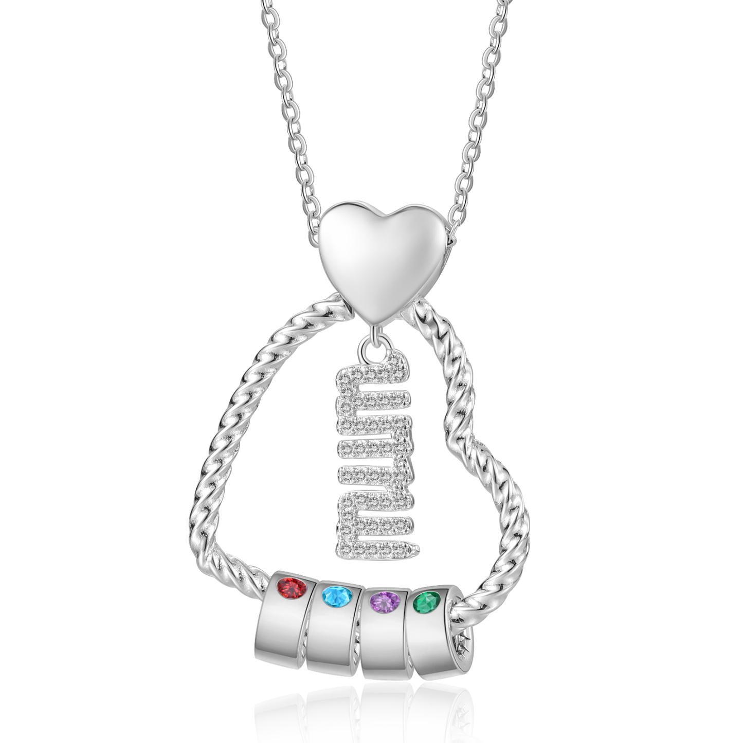 Personalized Love Necklace Customized With 4 Names and 4 Birthstones Pendant Necklace for Mum | Jessmade