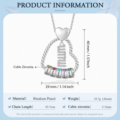 Personalized Love Necklace Customized With 5 Names and 5 Birthstones Pendant Necklace for Mum | Jessmade