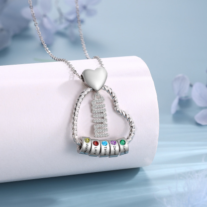 Personalized Love Necklace Customized With 5 Names and 5 Birthstones Pendant Necklace for Mum | Jessmade