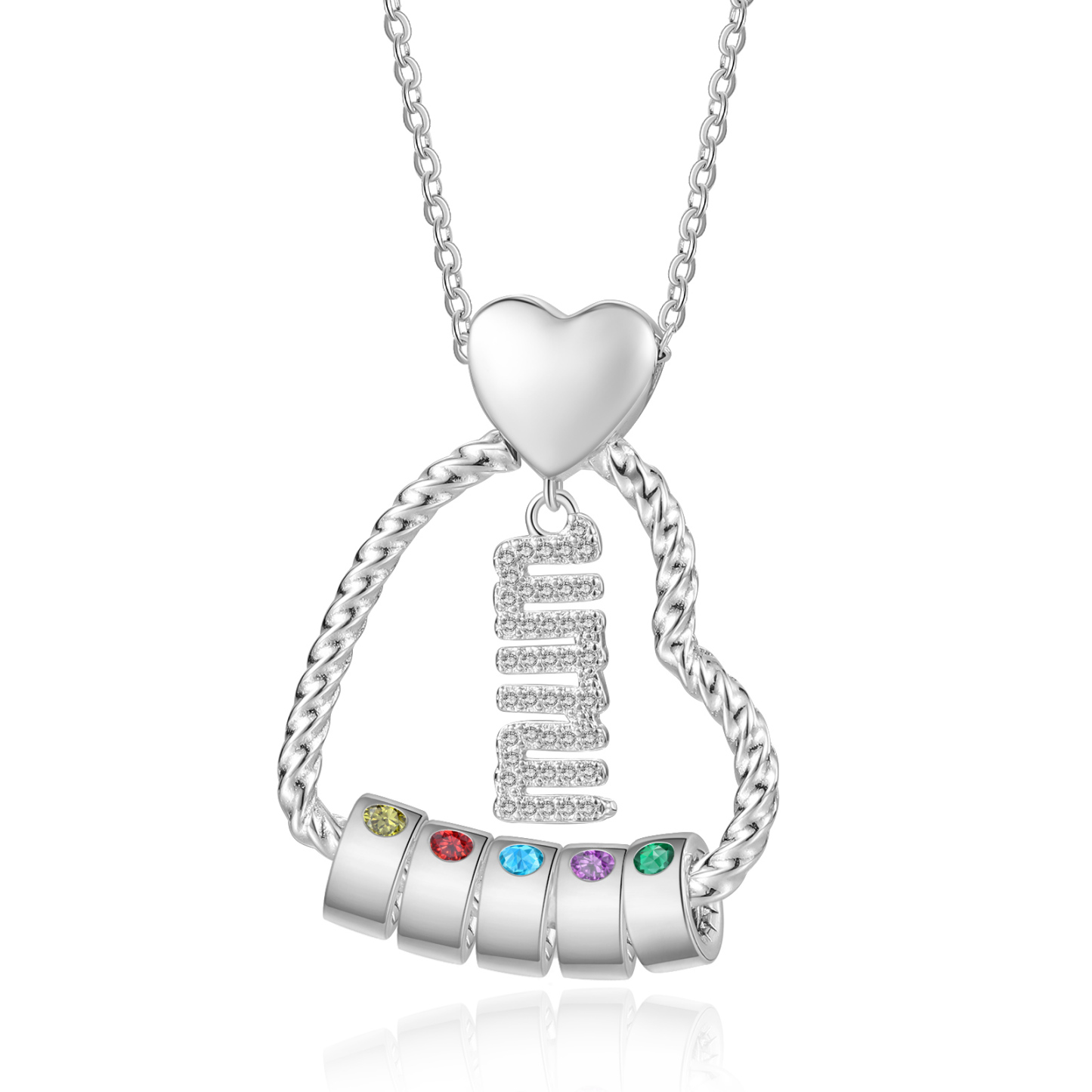 Personalized Love Necklace Customized With 5 Names and 5 Birthstones Pendant Necklace for Mum | Jessmade