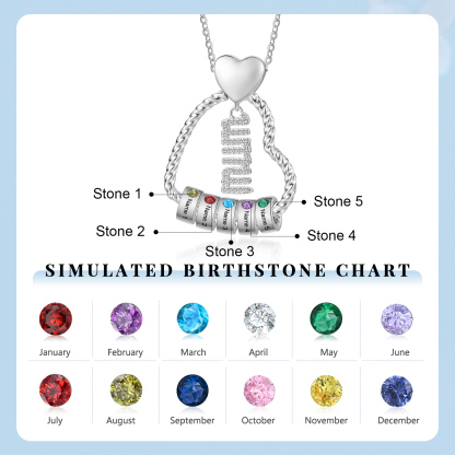 Personalized Love Necklace Customized With 5 Names and 5 Birthstones Pendant Necklace for Mum | Jessmade