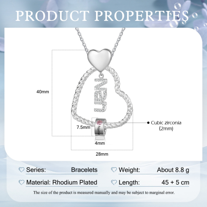 Personalised Heart Shaped Nan Necklace Customized With 1 Name and 1 Birthstone Pendant Necklace Gift for Nan | Jessmade