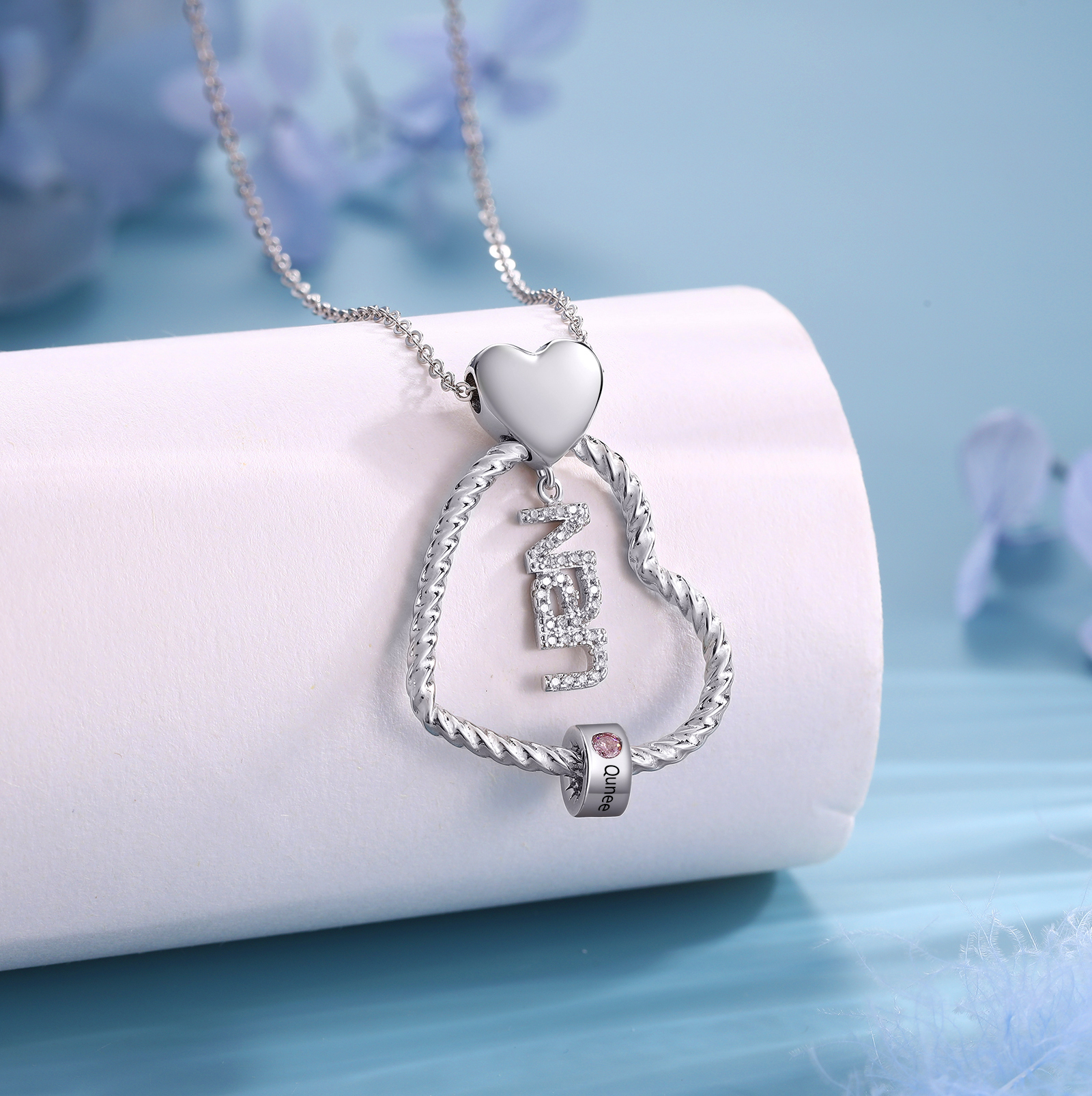 Personalised Heart Shaped Nan Necklace Customized With 1 Name and 1 Birthstone Pendant Necklace Gift for Nan | Jessmade