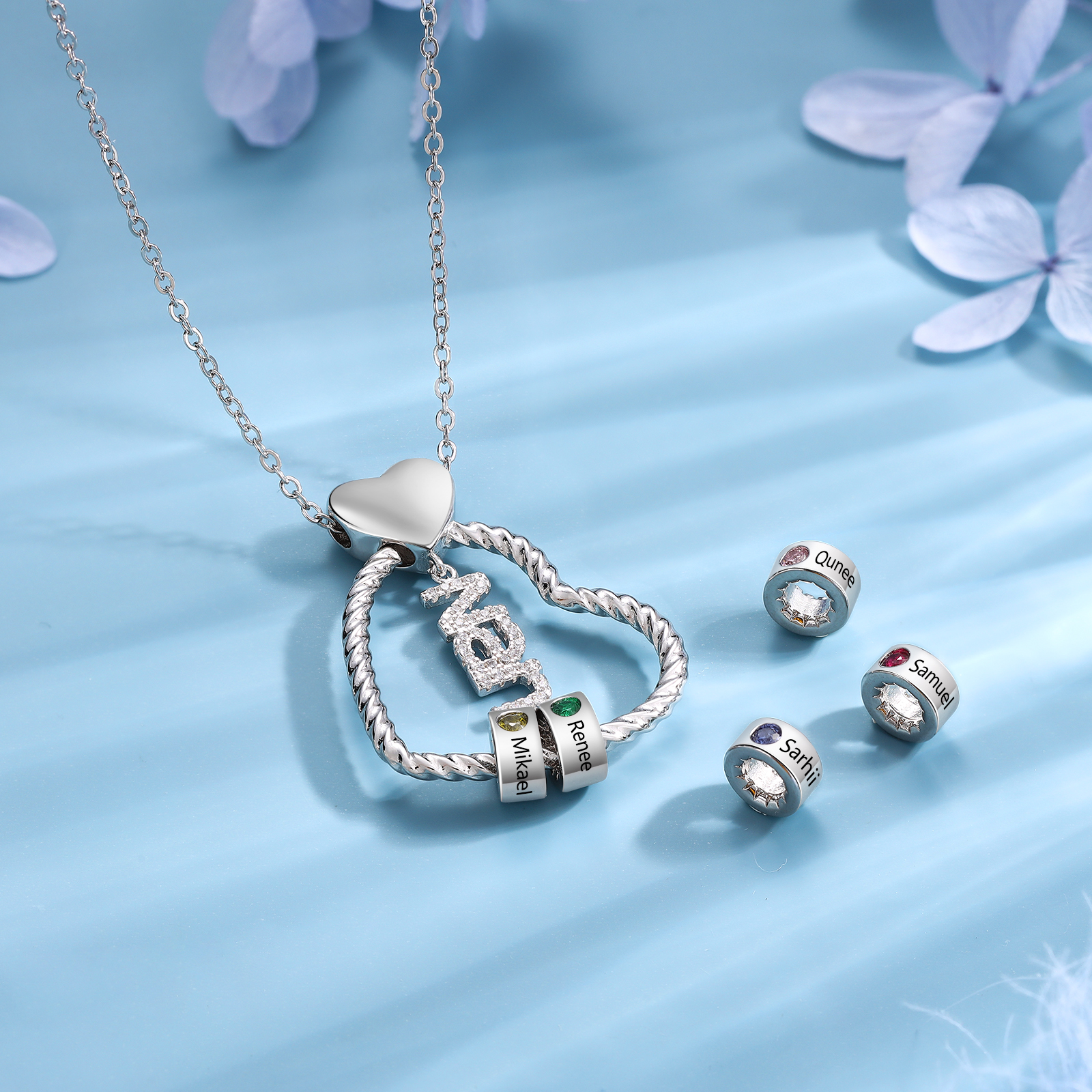 Personalised Heart Shaped Nan Necklace Customized With 1 Name and 1 Birthstone Pendant Necklace Gift for Nan | Jessmade