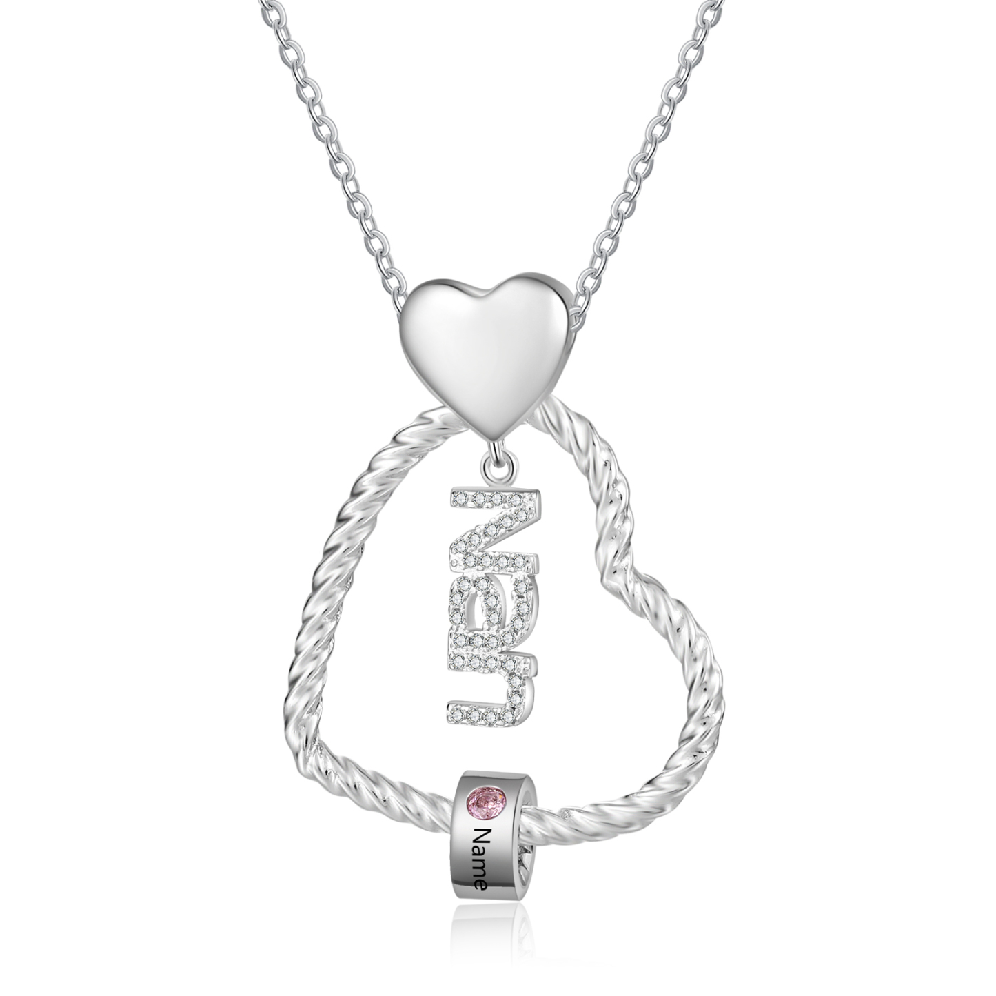 Personalised Heart Shaped Nan Necklace Customized With 1 Name and 1 Birthstone Pendant Necklace Gift for Nan | Jessmade
