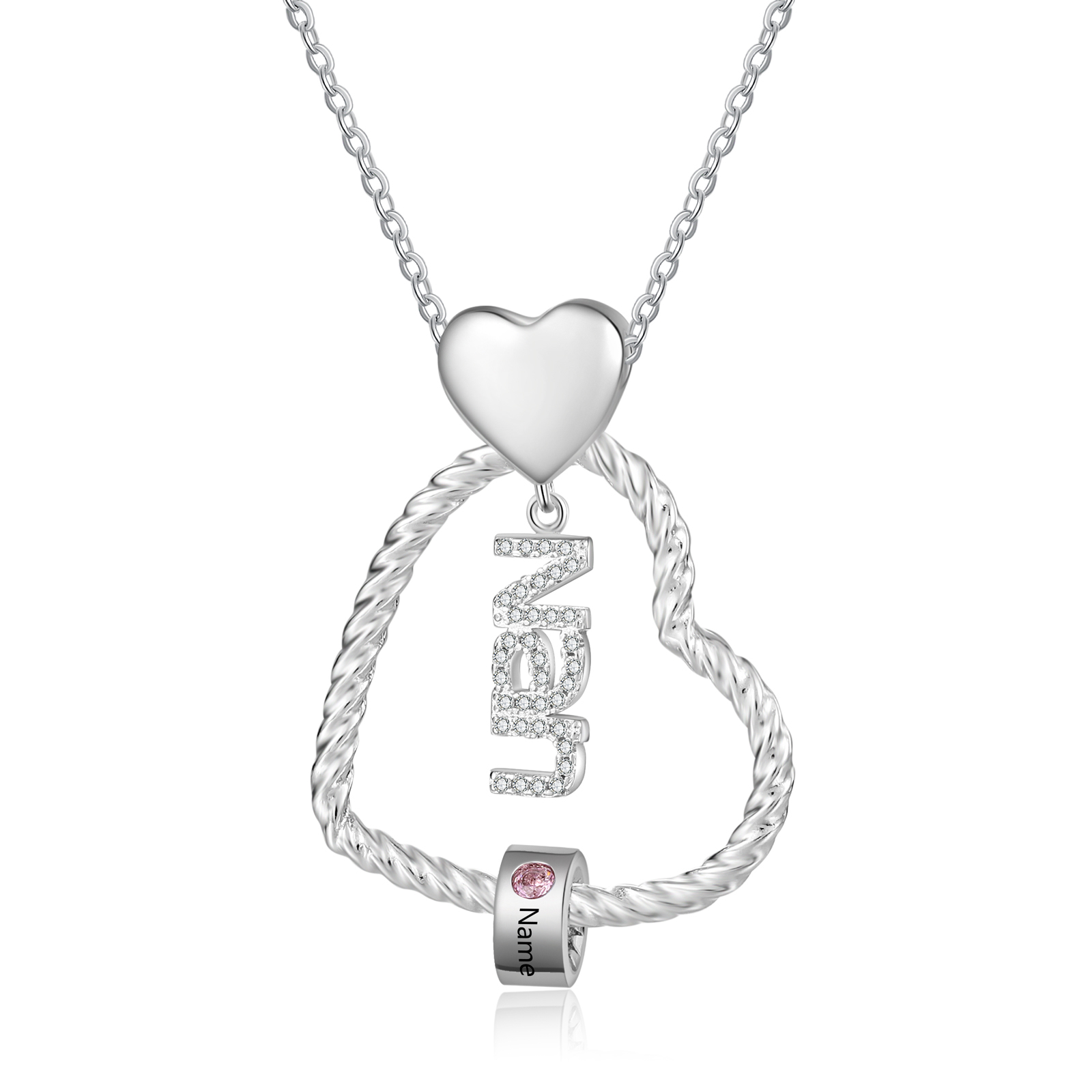 Personalised Heart Shaped Nan Necklace Customized With 1 Name and 1 Birthstone Pendant Necklace Gift for Nan | Jessmade