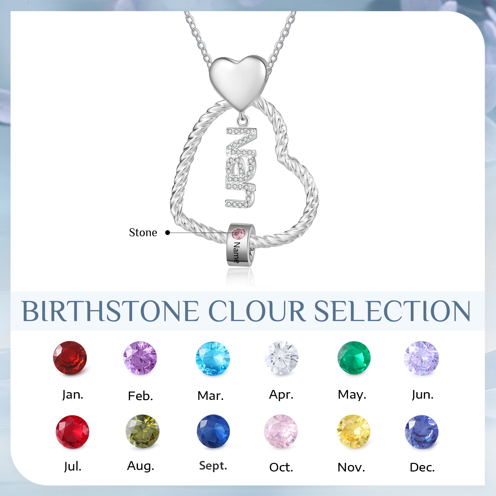 Personalised Heart Shaped Nan Necklace Customized With 1 Name and 1 Birthstone Pendant Necklace Gift for Nan | Jessmade