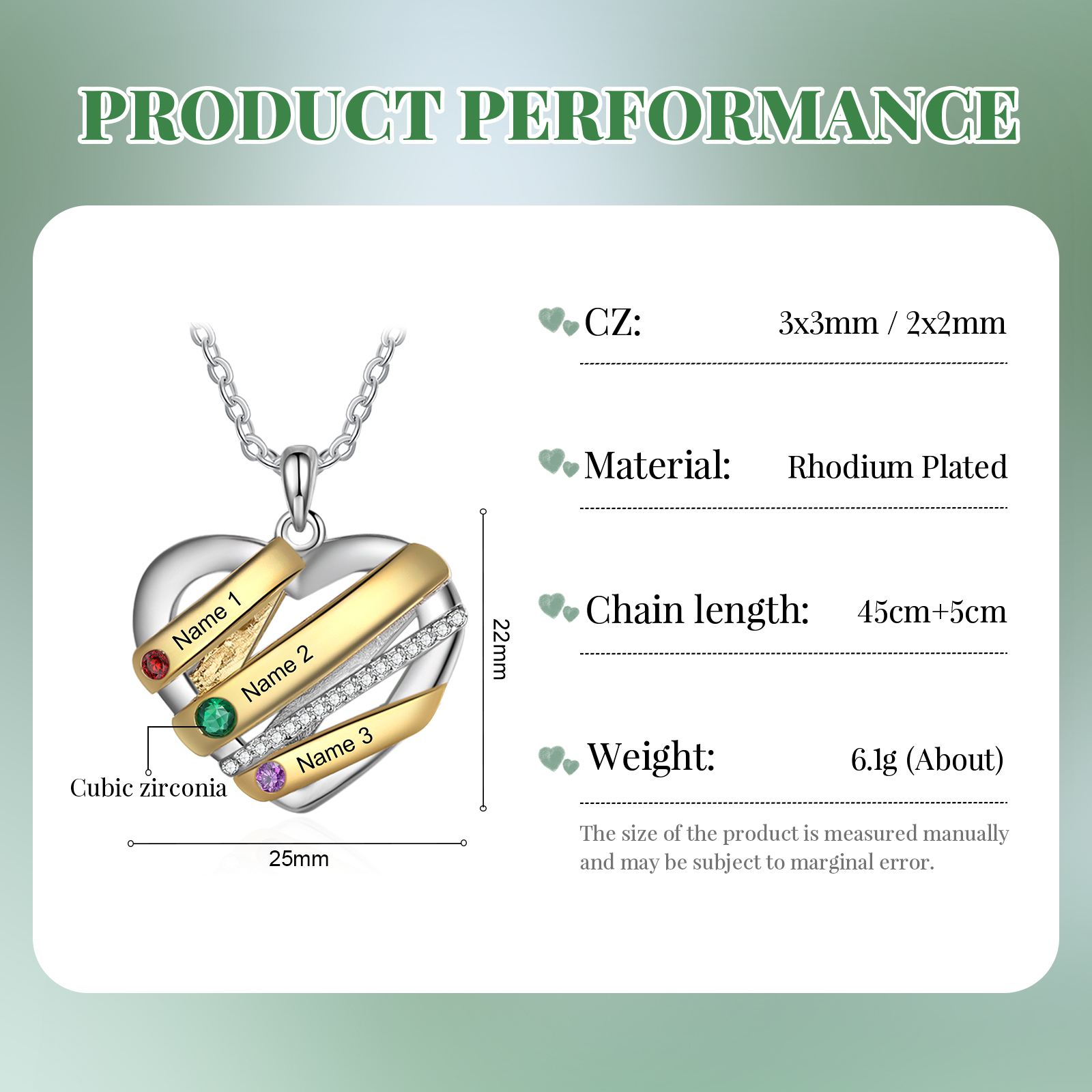 Personalised Heart Necklace Customized With 3 Birthstones and Engraved With 3 Names Jewelry Necklace for Nan | Jessmade